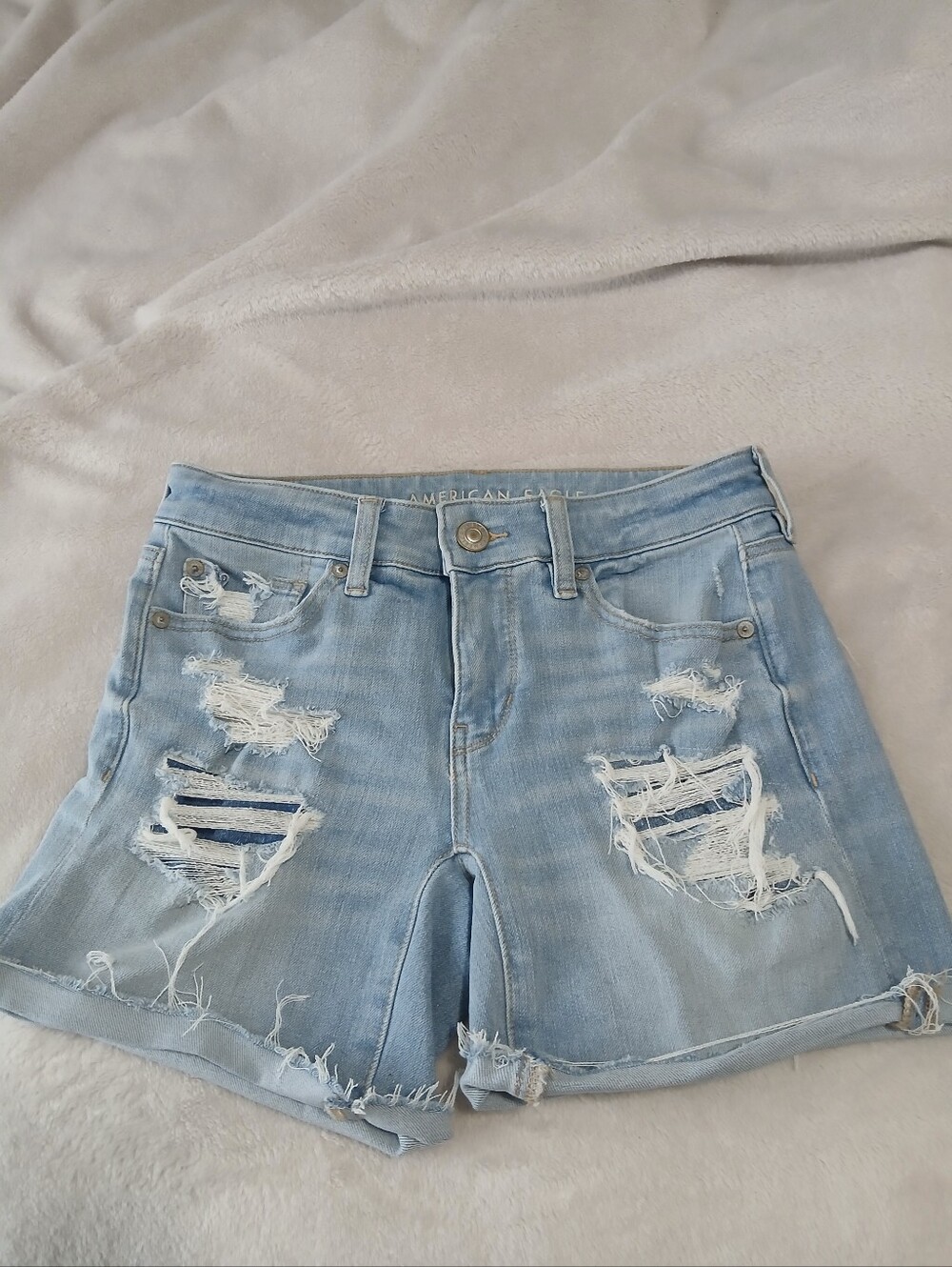 American Eagle Outfitters Light Wash Ripped Denim Shorts